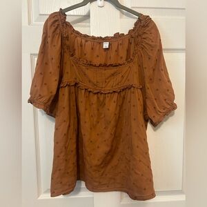Old Navy Brown Embroidered Puff Sleeve Top xl